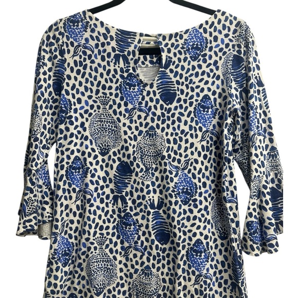 LILLY PULITZER WOMEN’S TOP SIZE SMALL BLUE WHITE PRINT 3/4 SLEEVE BLOUSE - Picture 3 of 7